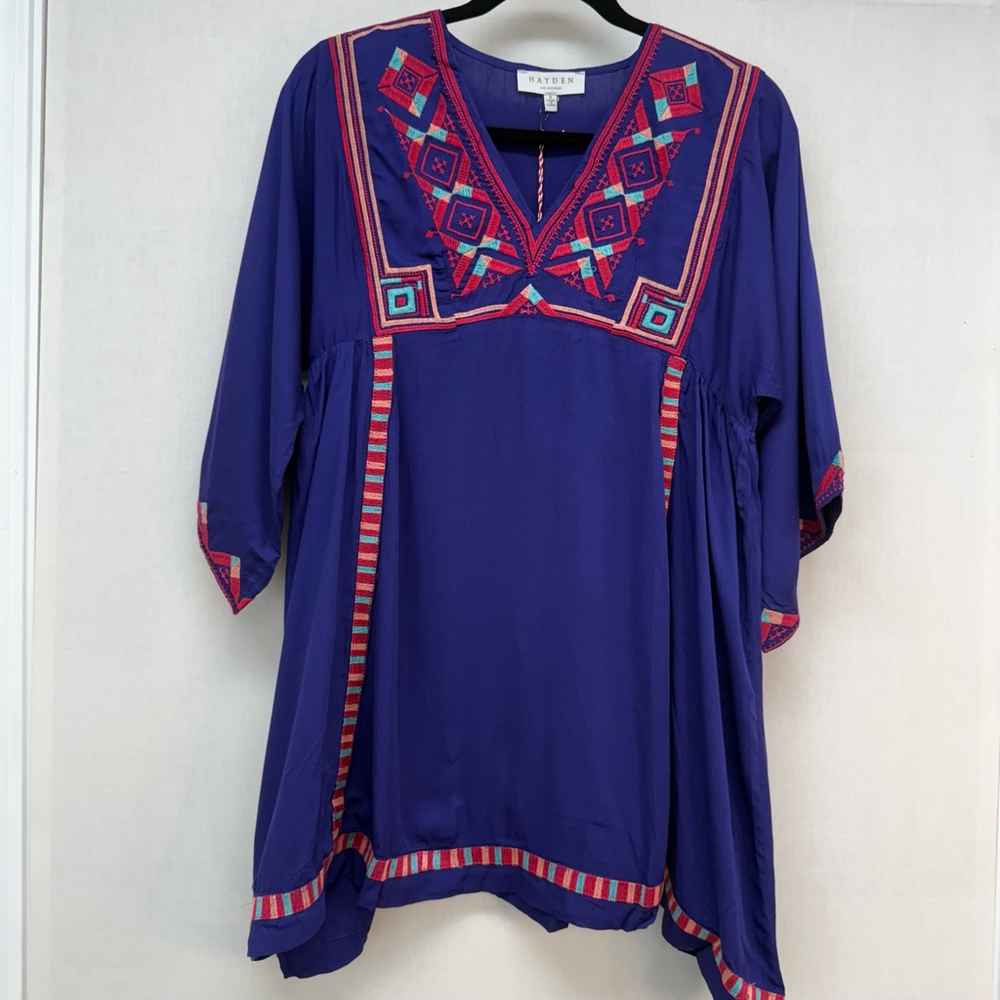 Women's Hayden Los Angeles Top Size S blue Embroidered Tunic/ dress